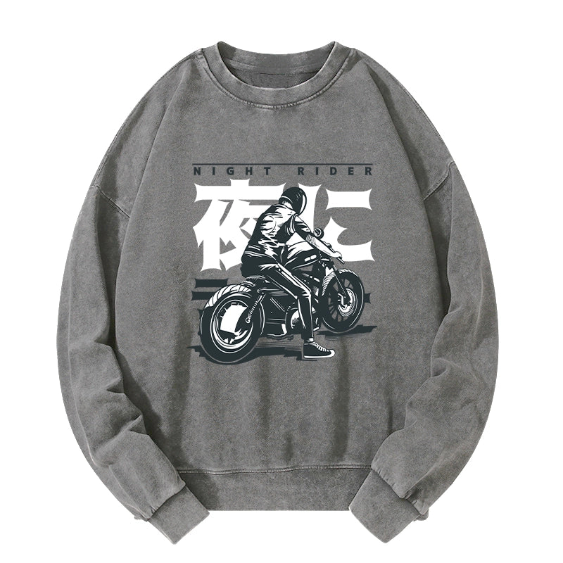 Tokyo-Tiger Motorcyclist Japanese Night Rider Washed Sweatshirt