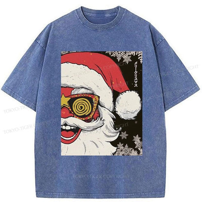 Tokyo-Tiger Cool Santa In Christmas Washed T-Shirt