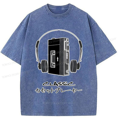 Tokyo-Tiger Cassette Player Sony Walkman Washed T-Shirt