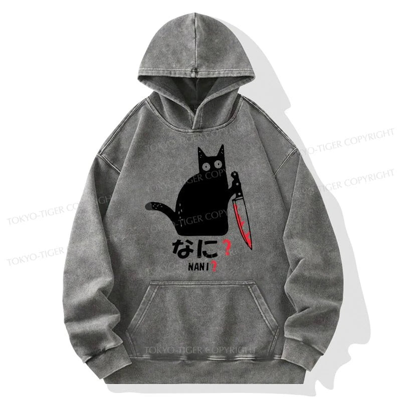 Tokyo-Tiger A Puzzled Cat Holding A Knife Washed Hoodie