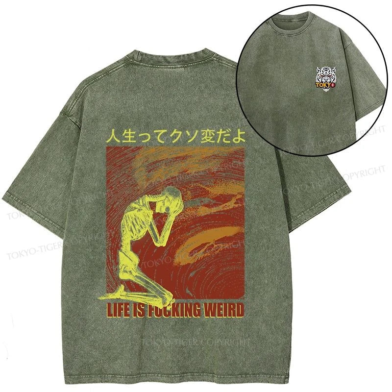 Tokyo-Tiger Skeleton Life is Fu Front Back Washed T-Shirt