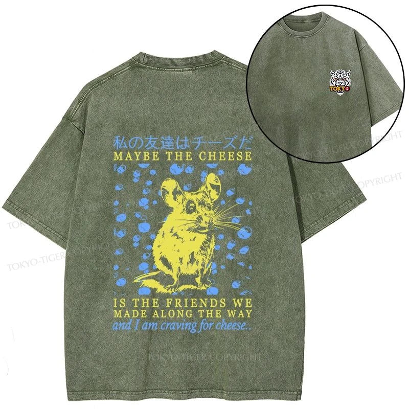 Tokyo-Tiger My Friend Is Cheese Front Back Washed T-Shirt