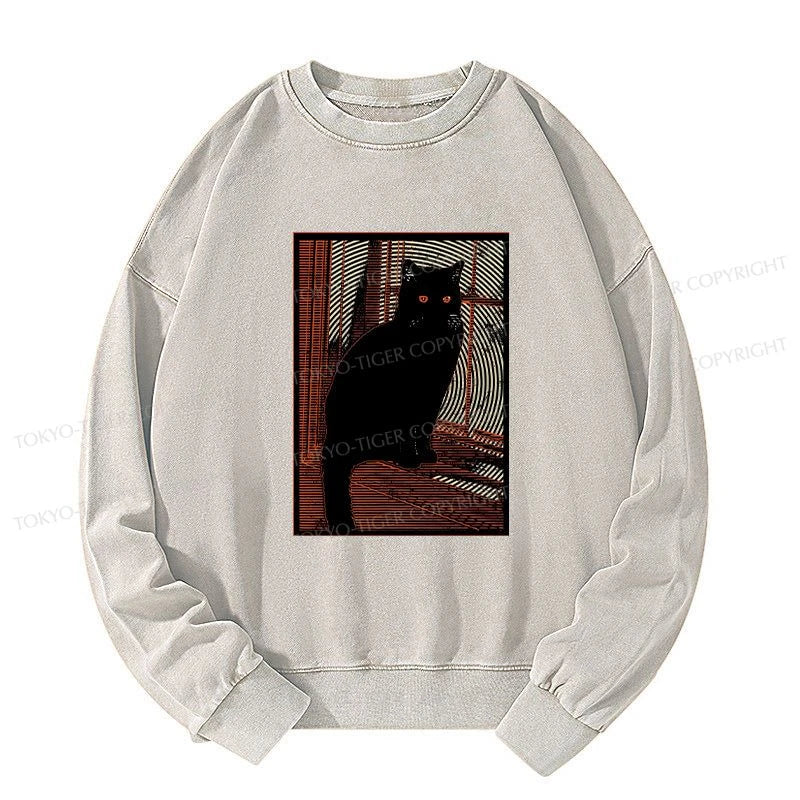 Tokyo-Tiger Mysterious Black Cat Washed Sweatshirt