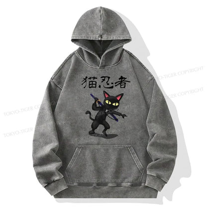 Tokyo-Tiger Ninja Cat Washed Hoodie