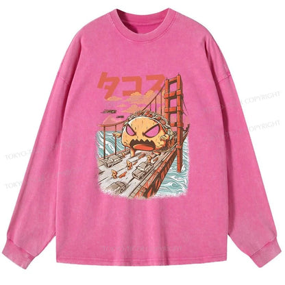 Tokyo-Tiger The Great Taco Kaiju Japanese Washed Long Sleeve T-Shirt