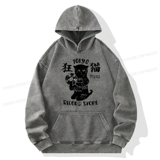 Tokyo-Tiger Tokyo Record Store Cat CD Washed Hoodie