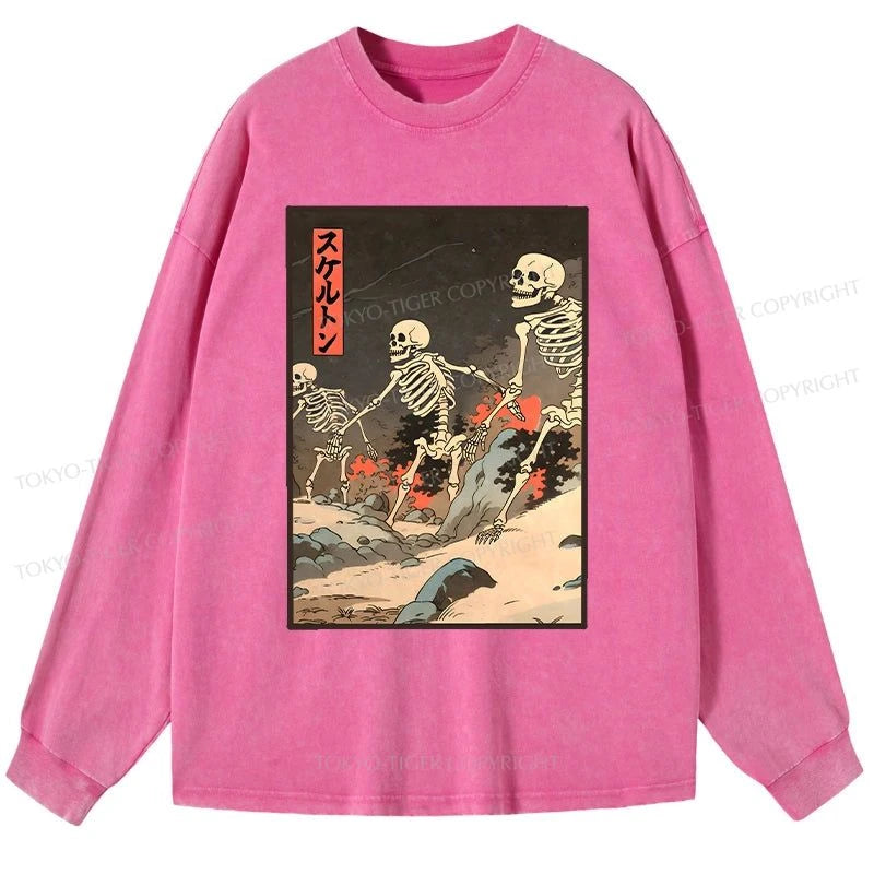 Tokyo-Tiger Japanese Rising Skeletons Washed Long Sleeve T-Shirt