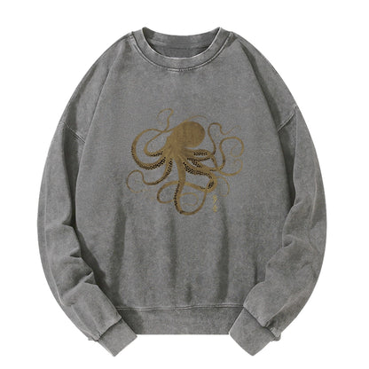 Tokyo-Tiger Octopus Japanese Gold Print Tattoo Washed Sweatshirt