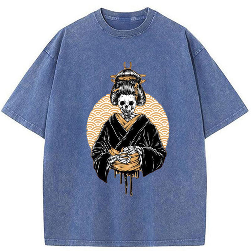 Tokyo-Tiger Japanese Gesha Skull Oni Washed T-Shirt