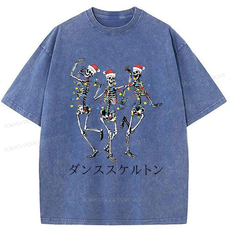 Tokyo-Tiger Skeleton Dancing Christmas Washed T-Shirt