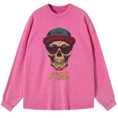 Tokyo-Tiger Fashion Skull Japanese Washed Long Sleeve T-Shirt