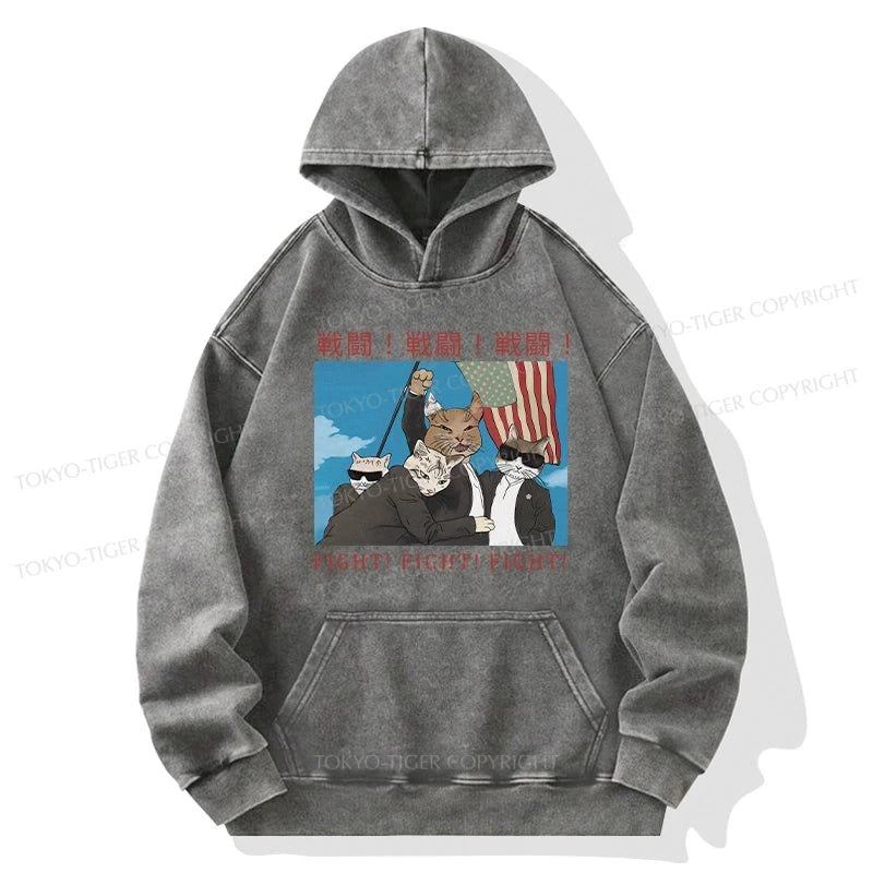 Tokyo-Tiger Fight Cat Japanese Washed Hoodie