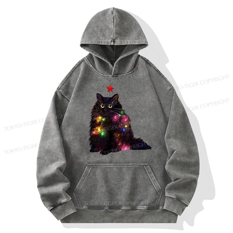 Tokyo-Tiger Christmas Lights Cat Washed Hoodie