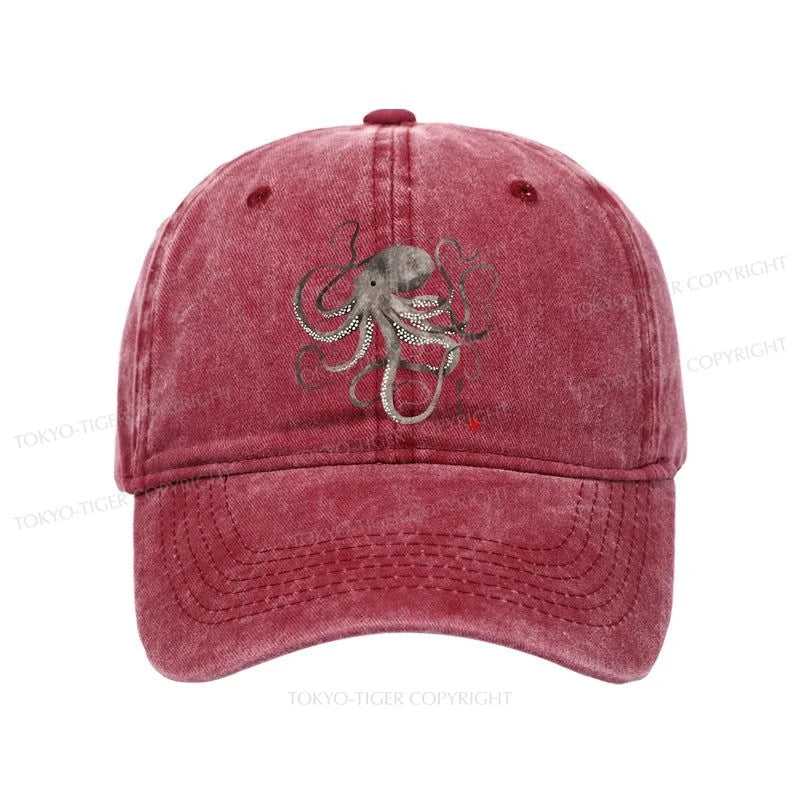 Tokyo-Tiger Octopus Japanese Calligraphy Washed Cap