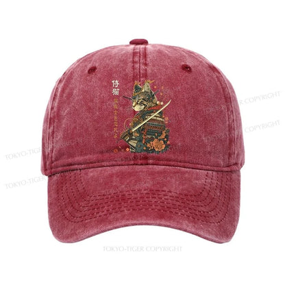 Tokyo-Tiger Cat Samurai Japanese Art Washed Cap