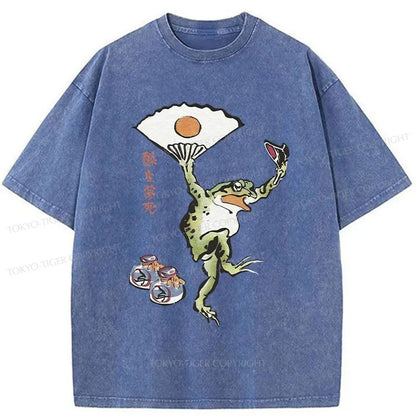 Tokyo-Tiger Dancing Frog Japanese Washed T-Shirt