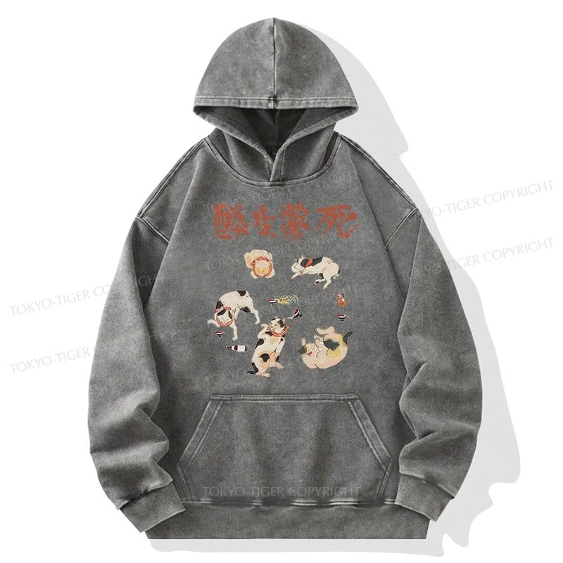 Tokyo-Tiger Drunken Cats Washed Hoodie