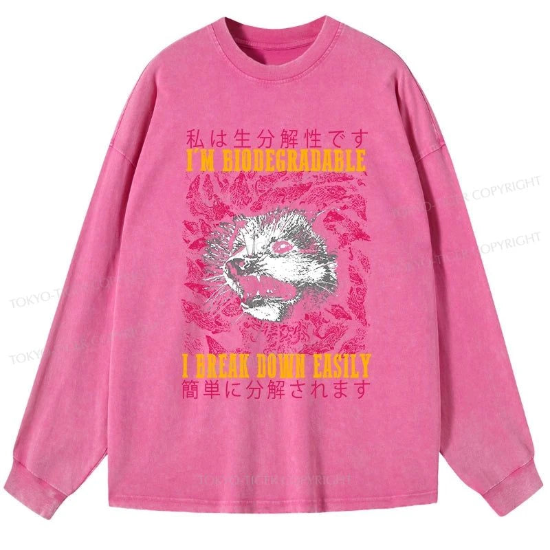 Tokyo-Tiger An Easily Breakable Opossum Washed Long Sleeve T-Shirt