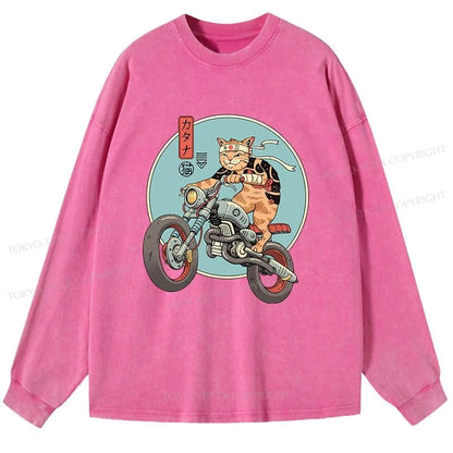 Tokyo-Tiger Catana Motorcycle Washed Long Sleeve T-Shirt