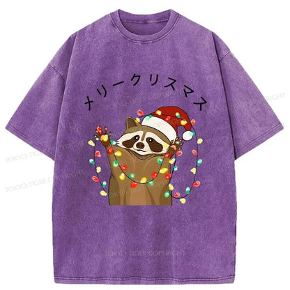 Tokyo-Tiger Raccoon Christmas Washed T-Shirt