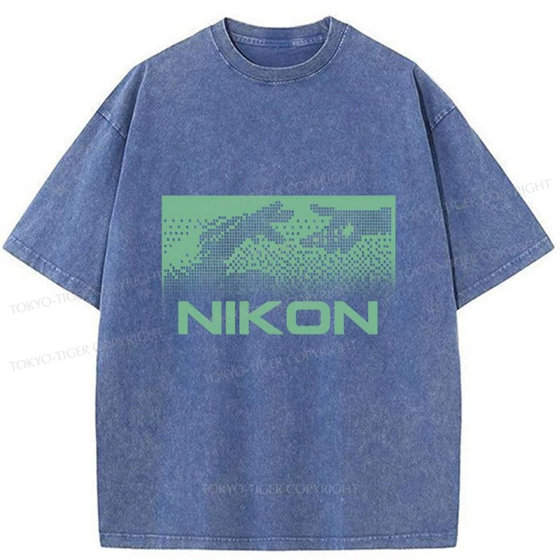 Tokyo-Tiger Nikon Pixel Art Washed T-Shirt