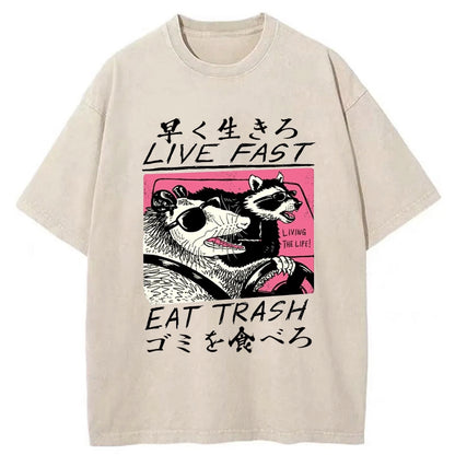 Tokyo-Tiger Live Fast  Eat Trash Washed T-Shirt