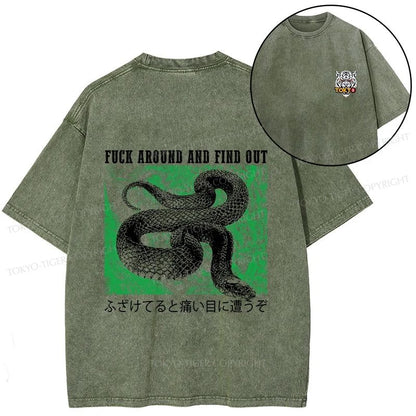 Tokyo-Tiger Cold And Heartless Snake Front Back Washed T-Shirt