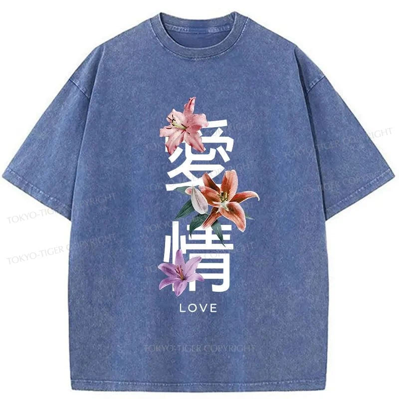 Tokyo-Tiger Japanese Love Kanji Washed T-Shirt