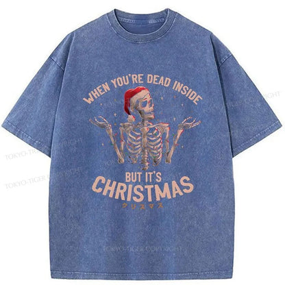 Tokyo-Tiger Skeleton Christmas Washed T-Shirt