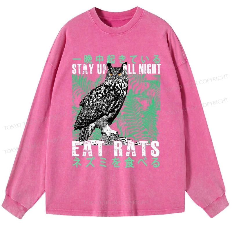 Tokyo-Tiger Owls Prey On Rats At Night Washed Long Sleeve T-Shirt