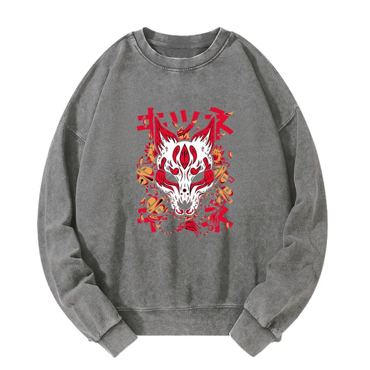 Tokyo-Tiger Japanese Kitsune Mask Washed Sweatshirt