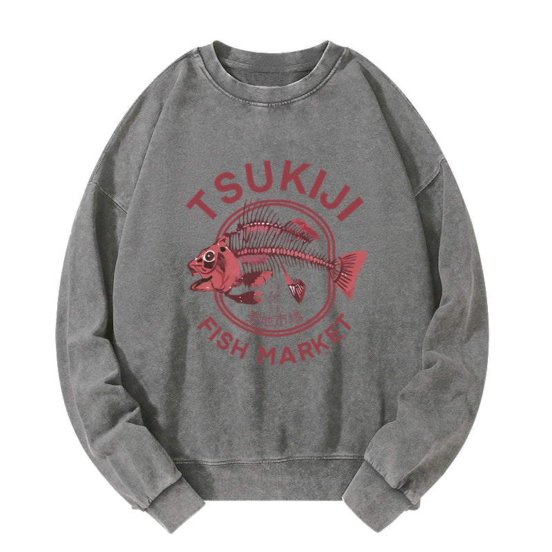 Tokyo-Tiger Tokyo Tsukiji Fish Market Vintage Japan Washed Sweatshirt