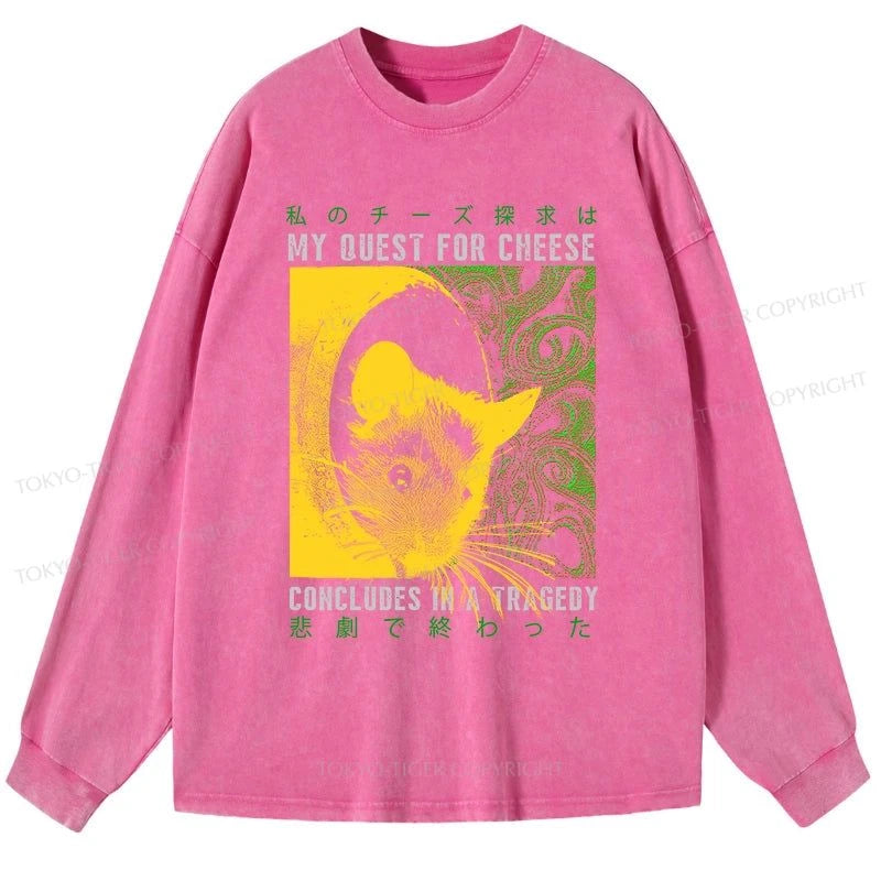 Tokyo-Tiger Mouse Has A Passion For Cheese Washed Long Sleeve T-Shirt