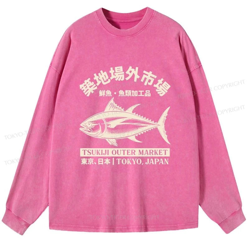 Tokyo-Tiger Sakana Tsukiji Fish Market Washed Long Sleeve T-Shirt