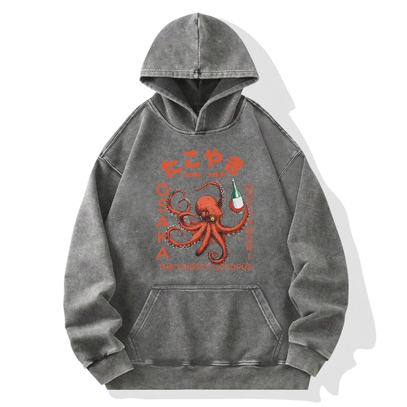 Tokyo-Tiger Octopus Drinks Soju Washed Hoodie