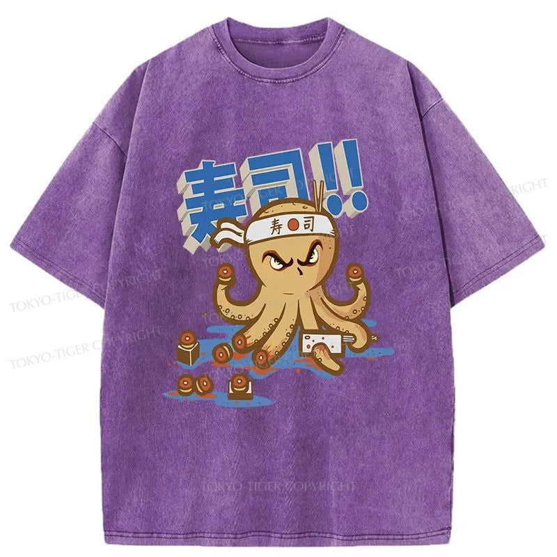 Tokyo-Tiger Sushi Octopus Washed T-Shirt