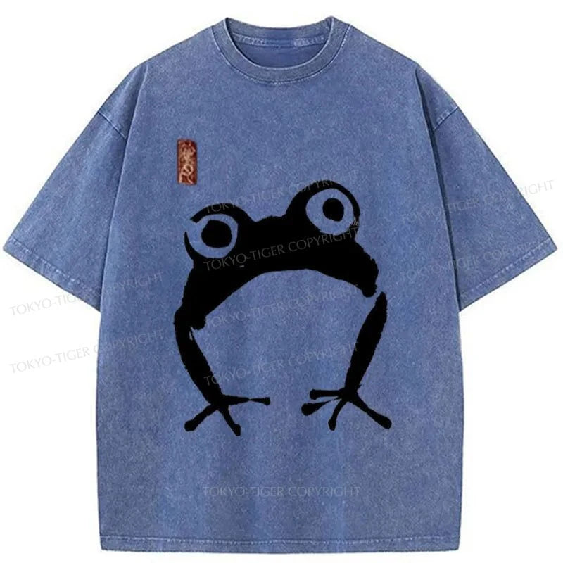 Tokyo-Tiger Japanese Woodblock Print Frog Washed T-Shirt