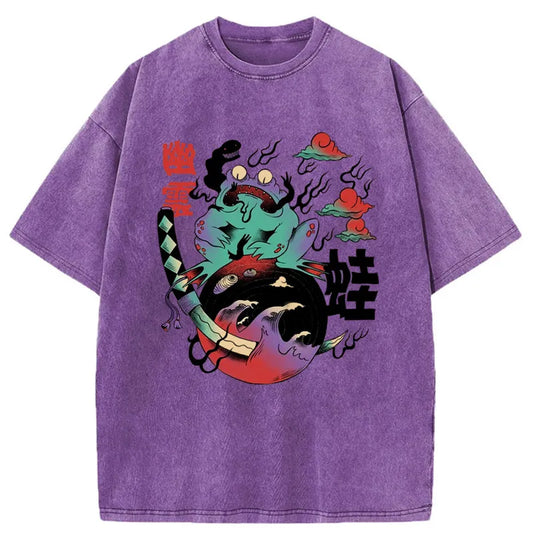 Tokyo-Tiger Ghosts and Frogs Japanese Washed T-Shirt