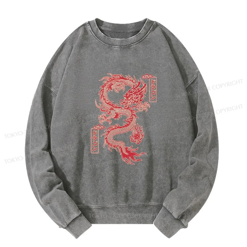 Tokyo-Tiger Dragon With Ball Totem Washed Sweatshirt