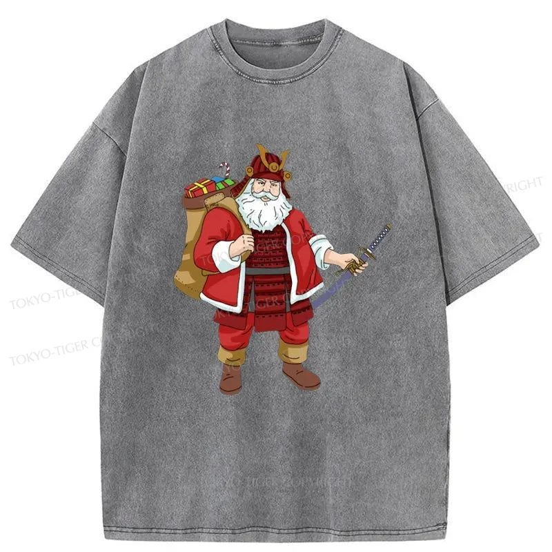 Tokyo-Tiger Japanese Samurai Christmas Washed T-Shirt