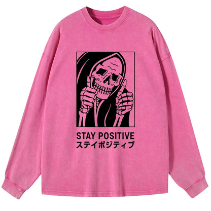 Tokyo-Tiger Stay Positive Skeleton Washed Long Sleeve T-Shirt