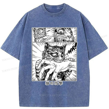 Tokyo-Tiger Sudden Attack Cat Japanese Washed T-Shirt