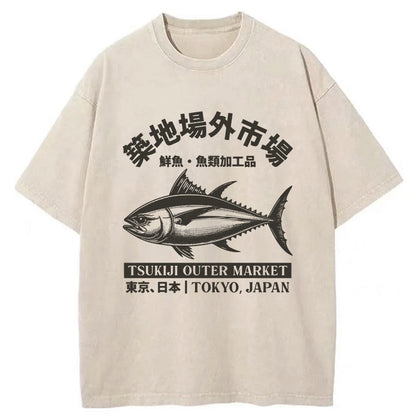 Tokyo-Tiger Sakana Tsukiji Fish Market Washed T-Shirt