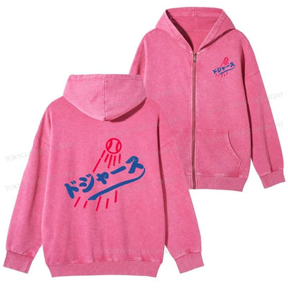 Tokyo-Tiger LA Dodgers Japanese Logo Washed Zip Hoodie