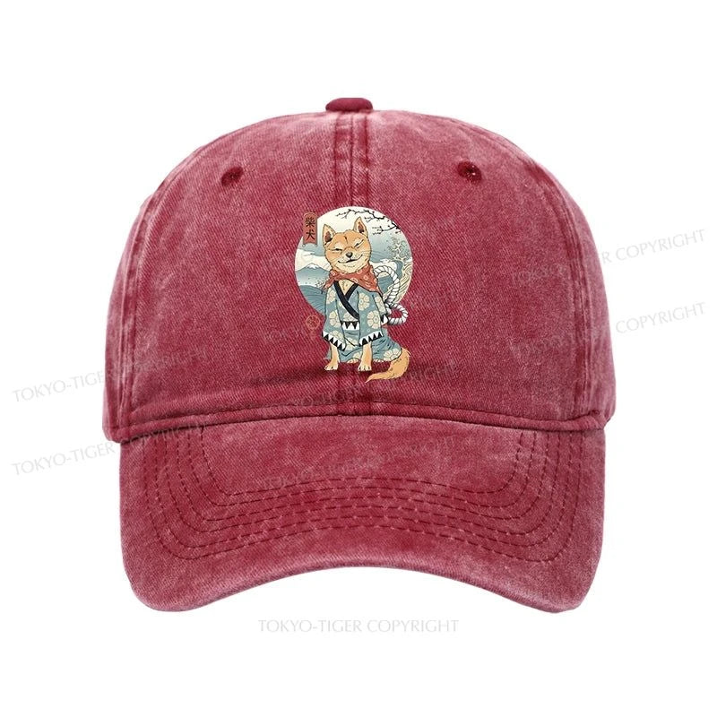 Tokyo-Tiger Samurai Shiba Dog Japanese Washed Cap