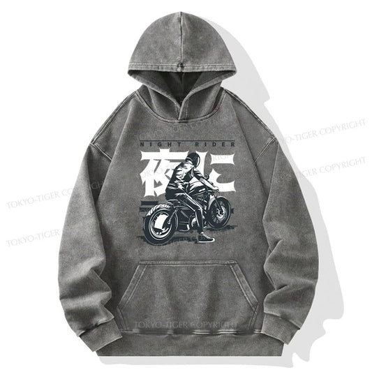 Tokyo-Tiger Motorcyclist Japanese Night Rider Washed Hoodie