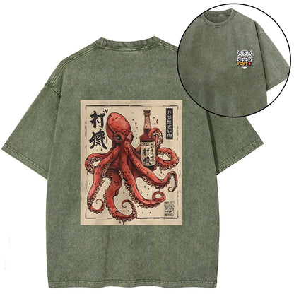 Tokyo-Tiger Osaka Saké Octopus Front Back Washed T-Shirt