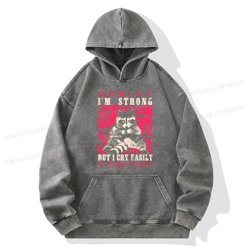 Tokyo-Tiger I Am Strong Raccoon Washed Hoodie