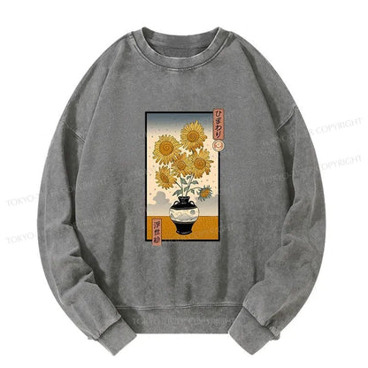 Tokyo-Tiger Sunflowers Ukiyo-e Washed Sweatshirt