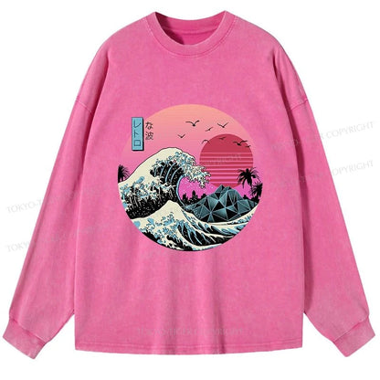 Tokyo-Tiger Japanese The Great Retro Wave Washed Long Sleeve T-Shirt